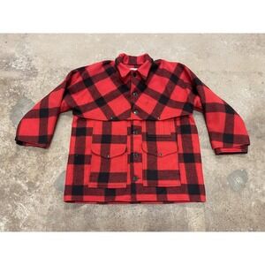 VTG Filson Mackinaw Cruiser Coat Mens 50 Red Wool Plaid Hunting Outdoor Workwear